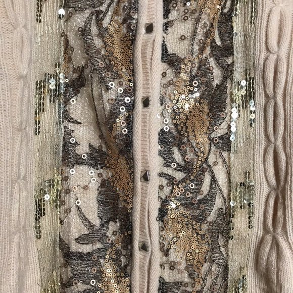 NWT Free People Cardigan Wool Blend Sequins Tan - Picture 4 of 7